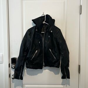 Black Leather Jacket with Hood